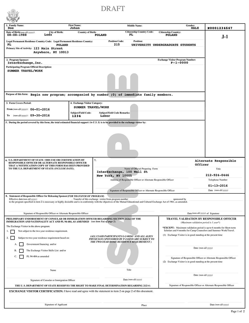 Sample DS-2019 Form